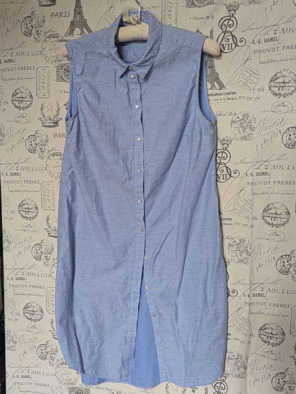 H&M Light Blue Sleeveless Chambray Linen Button-Down Tunic/Shirt Dress Size 10